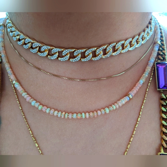 14k Yellow Gold Baby Pink Ethiopian Opal Beaded Gemstone Gold spacers Necklace - Picture 10 of 13